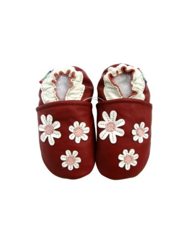 ZAPATOS DE CUERO PARA BEBÉ - CAROZOO - 3 FLOWER DARD RED