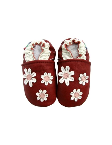 ZAPATOS DE CUERO PARA BEBÉ - CAROZOO - 3 FLOWER DARD RED