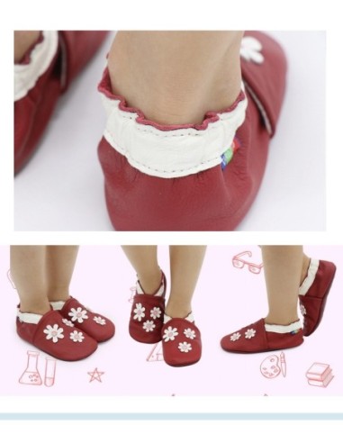 ZAPATOS DE CUERO PARA BEBÉ - CAROZOO - 3 FLOWER DARD RED
