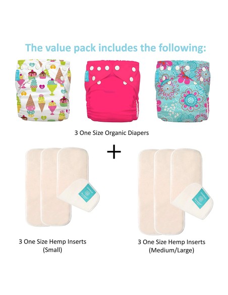 Pack de pañales ecológico - Charlie Banana - 3 BOLSILLOS CON 6 INSERTOS - Crush (con cáñamo)