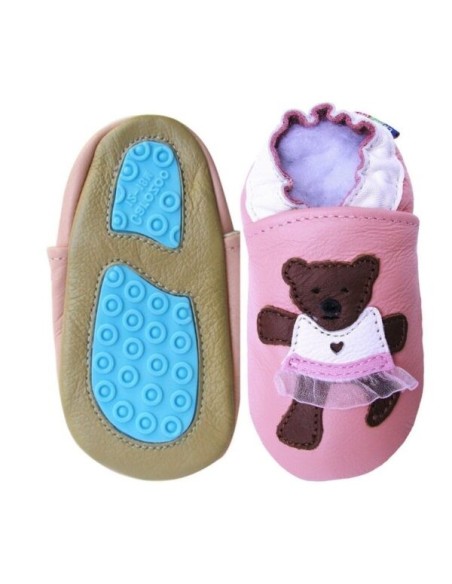 ZAPATOS DE CUERO PARA BEBÉ - CAROZOO - TEDDY BEAR SKIRT PINK