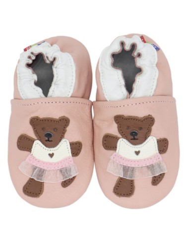 ZAPATOS DE CUERO PARA BEBÉ - CAROZOO - TEDDY BEAR SKIRT PINK