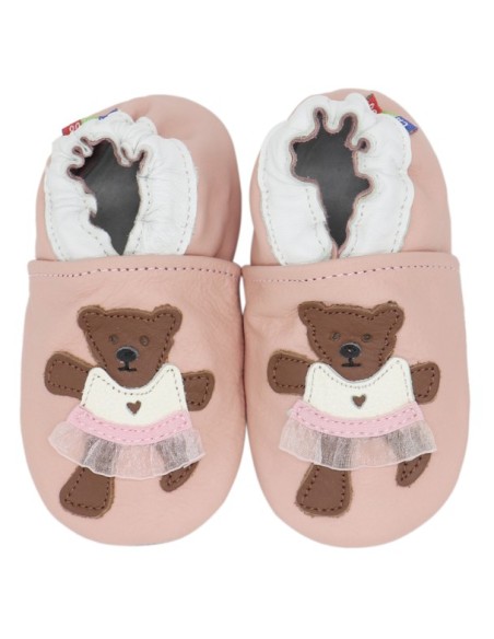 ZAPATOS DE CUERO PARA BEBÉ - CAROZOO - TEDDY BEAR SKIRT PINK