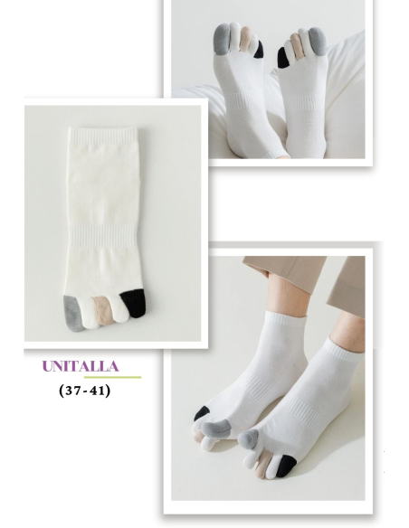 Calcetines 5 dedos - blancos/negros (dedos con colores)