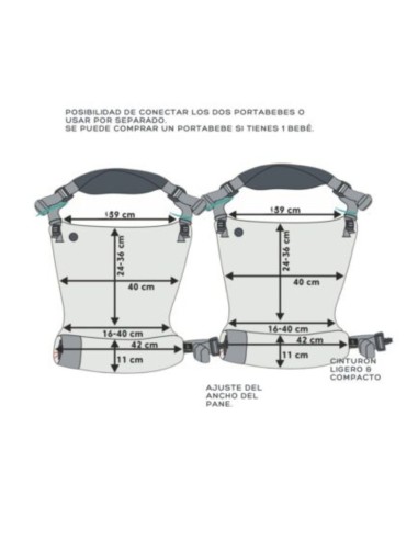 Mochila ergonómica / gemelar - Lenny Twin - Ombre Grey (2 unidades)
