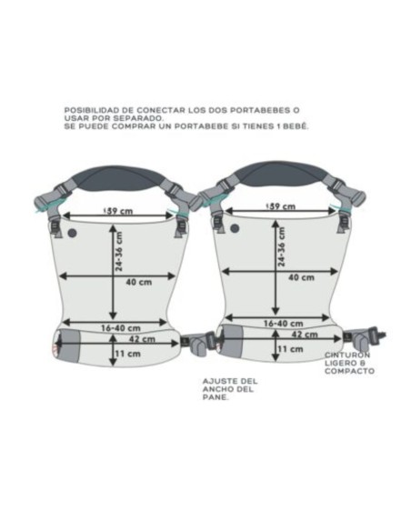 Mochila ergonómica / gemelar - Lenny Twin - Ombre Grey (2 unidades)
