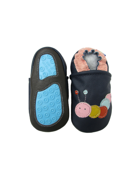 ZAPATOS DE CUERO PARA BEBÉ - CAROZOO - CATERPILLAR DARK BLUE