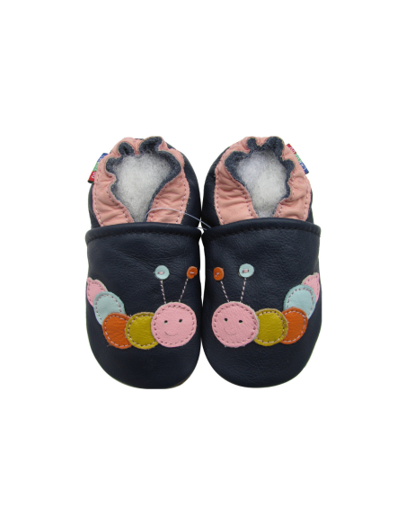 ZAPATOS DE CUERO PARA BEBÉ - CAROZOO - CATERPILLAR DARK BLUE